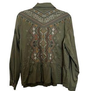 Kate & Sam Embroidered Olive Green Jacket peplum waist size XL